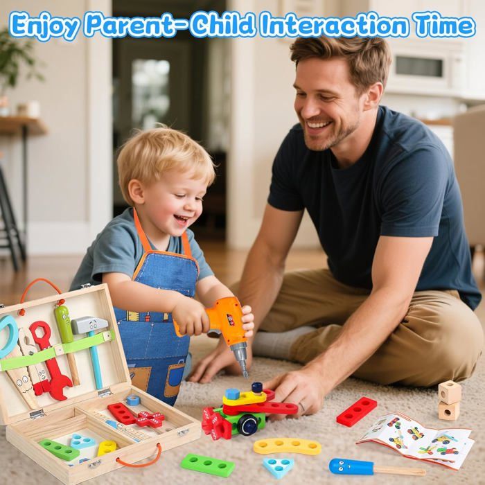 Owelth Caisse A Outil Enfant En Bois, 29 Pièces Jouet Boite A Outils