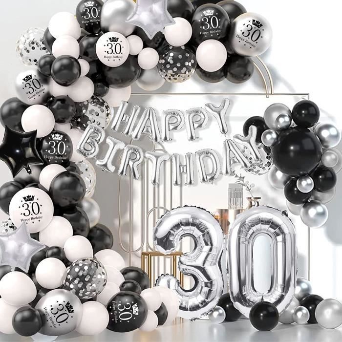 Decoration Anniversaire 30 ans Femme Homme, 30 ans Deco Anniversaire avec  Ballon Blanc et Or, Dorés Chiffre Ballon 30, Happy[S172]