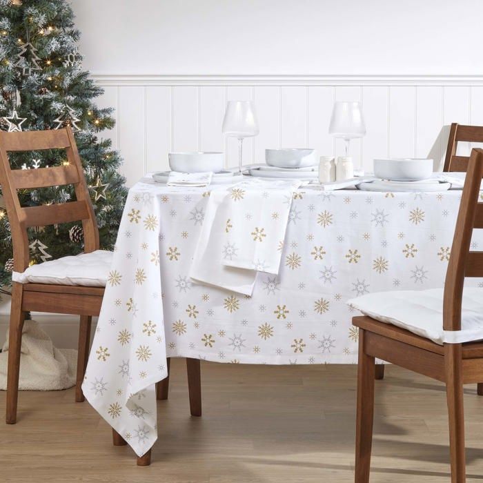 Artoid Mode Lot De 6 Serviettes De Table 45x45 Cm – Motif Flocons De Neige, Arbres Et Renne Doré, Décoration Noël Festive