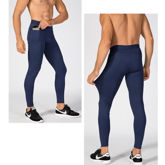Legging Sport Homme Pantalon de Fitness Avec Poche Zippée de