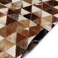 FAN Tapis Cuir véritable Patchwork Triangle Marron/Blanc 80 x 150 cm -3