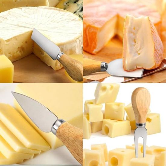 XGzhsa Ensemble de couteaux à fromage, mini couteaux à fromage, couteaux à  fromage de cuisine en acier inoxydable 4 pièces avec manche en bois pour  salade de fromage Dessert gateau : 