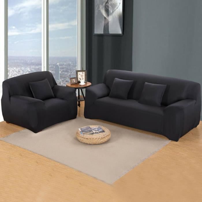 Housse Extensible Noir KOLDO Pour Canapé 2 Places – Protection Élégante Et Confortable