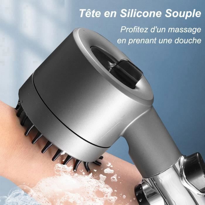 Pommeau De Douche Haute Pression Avec Filtre - 3+1 Jets Massants - Gris - Économie D'Eau