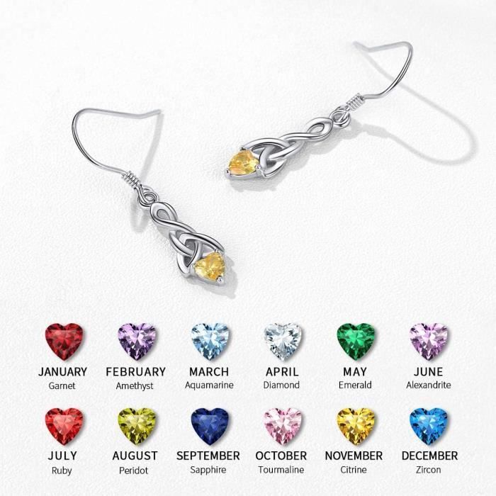 Boucles D'oreilles Pendantes Femme – Argent, Cristaux Strass Clairs, Motif Cœur, UAX14