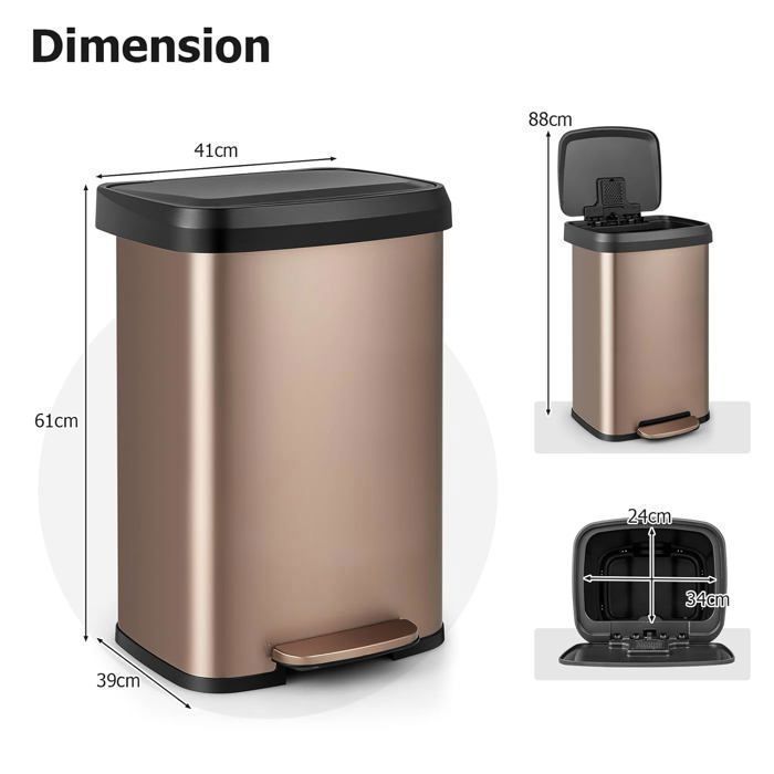 Poubelle Cuisine 45 L Inox - Pédale, Couvercle à Ailettes, Fermeture Douce | Design Gain De Place 52x26x68 Cm