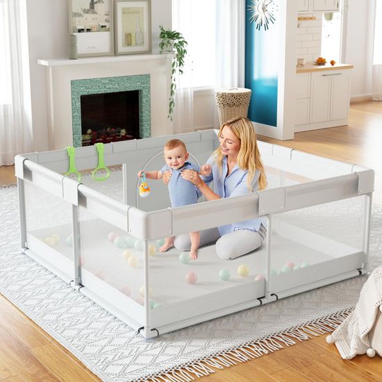 Parc Bébé Grand Format 180x150 Cm Avec Tapis - Filet Respirant, Porte Zippée, Base Antidérapante, Sécurisé Pour Jouer