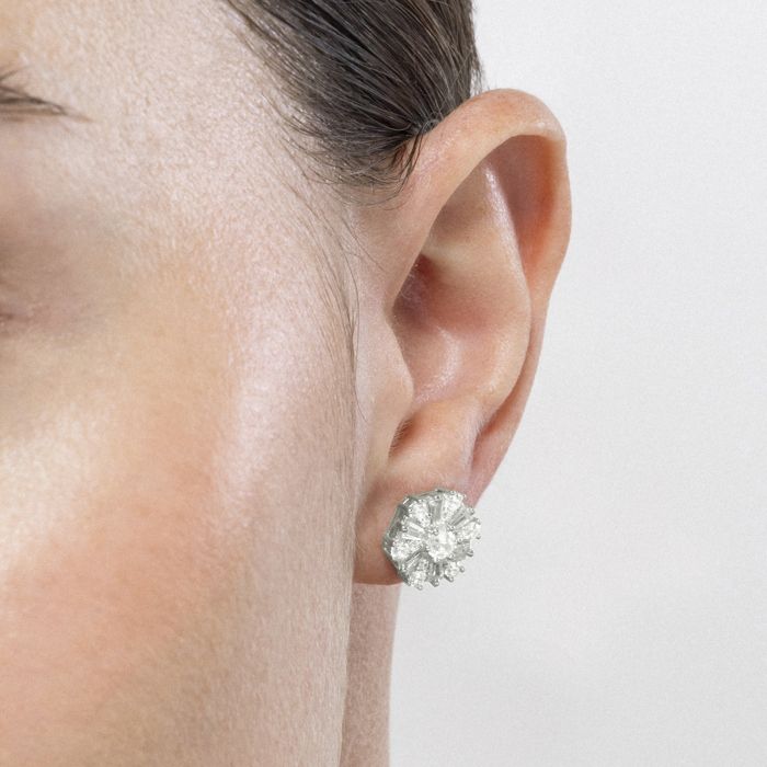 Boucles D'oreilles Femme En Argent 925 Plaqué Rhodium - Zirconium Cubique Rouge Ovale