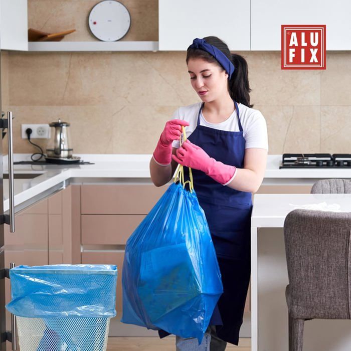 Lot De Rouleaux De Sacs Poubelle Alufix 60 L 64 X 70 Cm Avec Cordon De  Serrage – Matériau Ldpe – Sacs Poubelle Bleus Ultra Rés