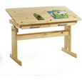 Bureau enfant écolier junior OLIVIA table à dessin réglable en hauteur et pupitre inclinable avec 2 tiroirs en pin massif vernis nat-0