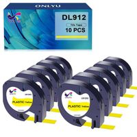 10 ONLYU Compatible pour Dymo LetraTag Ruban Plastique 91202, 12mm x 4 m,pour Dymo LetraTag LT-100H,  noir sur jaune