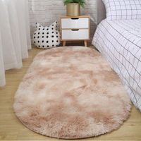 Tapis Peluche Ovale Beige Marron - Tapis Chambre Salon 80 x 160cm - Doux Moelleux Antidérapant Absorbant Carpet