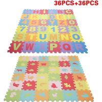 36pcs+36PCS Tapis Mousse Puzzle pour bebe EVA alphabet et chiffres + basic animaux