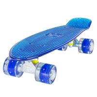 Skateboard LAND SURFER® Retro Cruiser avec planche transparente de 56 cm - Roulements ABEC-7 - Roues de 59 mm e  DEL qui
