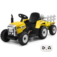 DREAMADE Tracteur Enfant avec remorque amovible, Voiture à Pédales avec Télécommande et Eclairage LED, Musique, USB, Bluetooth,Jaune