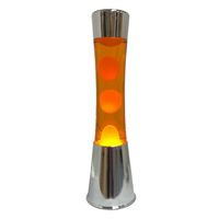 Lampe à lave orange. Base en chrome argenté, liquide orange et lave orange. Dimensions: 11 cm x 11cm x 39,5 cm - FISURA