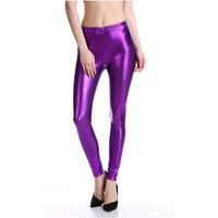 Legging taille haute pour femme - Pantalon brillant annes 80 Avec costume disco Carnaval Legging mtallique brillant violet