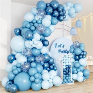 Arche Ballon Anniversaire Bleu, 122 pcs Bleu Nude Doré Ballons