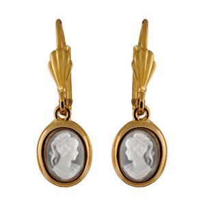 Boucles D'oreilles Puces Camée Vintage - Plaqué Or Jaune, Coquille, Sans Marque, Occasion