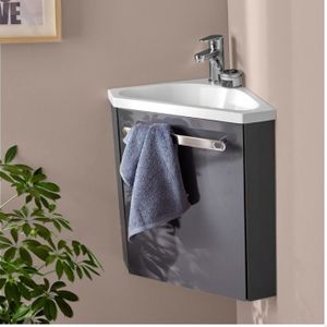 LAVE-MAIN Meuble lave-mains d'angle gris SKINO avec robinet chromé