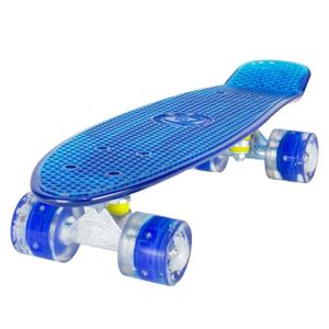 SKATEBOARD - LONGBOARD Skateboard LAND SURFER® Retro Cruiser avec planche transparente de 56 cm - Roulements ABEC-7 - Roues de 59 mm e  DEL qui