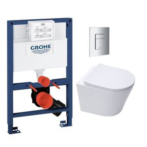 WC - TOILETTES Grohe Pack WC Bâti-support Rapid SL + WC Swiss Aqua Technologies Infinitio sans bride + Plaque Chrome (RapidSL082-Infinitio-1)