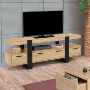 MEUBLE TV Meuble TV PHOENIX avec tiroirs bois et noir 140 cm