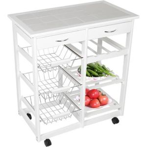 carello desserte de cuisine en pin massif sur roulettes l 37 cm blanc mat cdiscount maison
