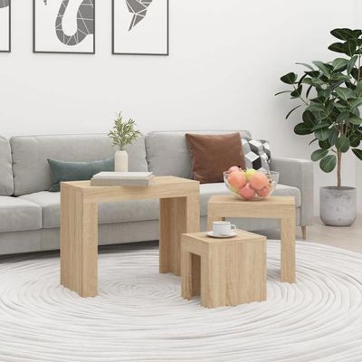 Tables Basses 3 Pcs Chêne Sonoma 46X30X50 Cm Tables Gigognes Aggloméré Table De Canapé Salon