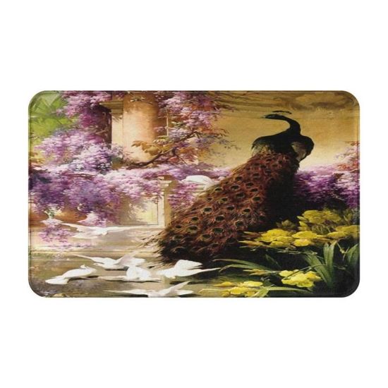 Tapis Tapisserie Murale Paon Vintage - Art Déco Scène Jardin - Décoration Maximaliste