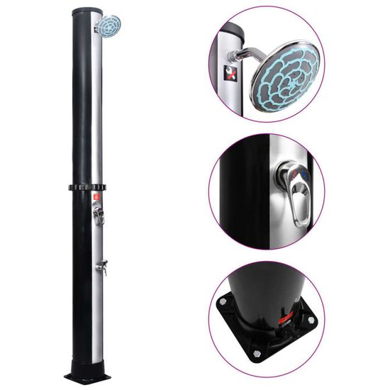 Douche Solaire Extérieure 40 Litres - Chauffe Jusqu'à 60°C - Pommeau Pluie Rotatif - Sans Électricité