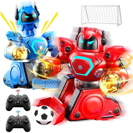 LTFIOON Pack De 2 Robots Télécommandés – Mode Boxe Et Football – Lumières Et Sons – Rechargeables – Pour Enfants Dès 6 Ans – Cadeau Idéal