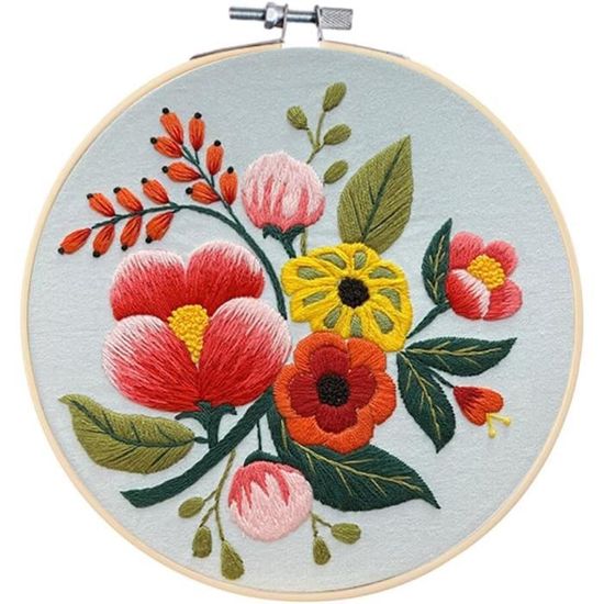 Kit Débutant Broderie Point De Croix – Motif Fleurs Et Papillons – Cerceau, Fil, Aiguilles Et Instructions Inclus