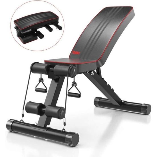 Banc De Musculation Pliable WOERD – 280kg – 6 Positions Dossier – Porte-Haltères Inclus – Rouge/Noir