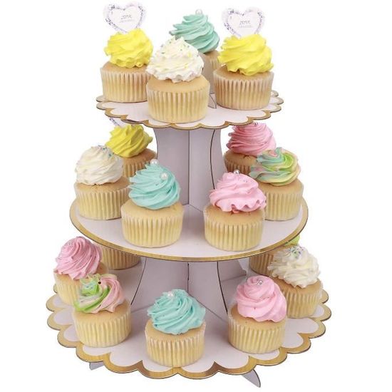 Lot De 2 Présentoirs À Cupcakes En Carton Blanc À 3 Niveaux, Présentoir