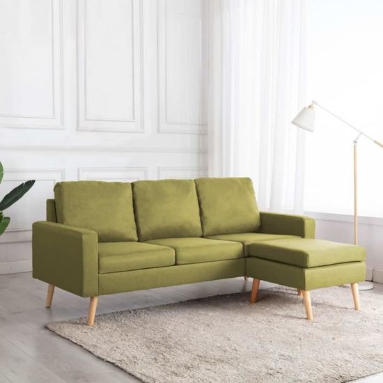 42107Haut de gamme® Canapé de Relaxation - Canapé 3 places pour le salon et le séjour - avec repose-pied Vert Tissu