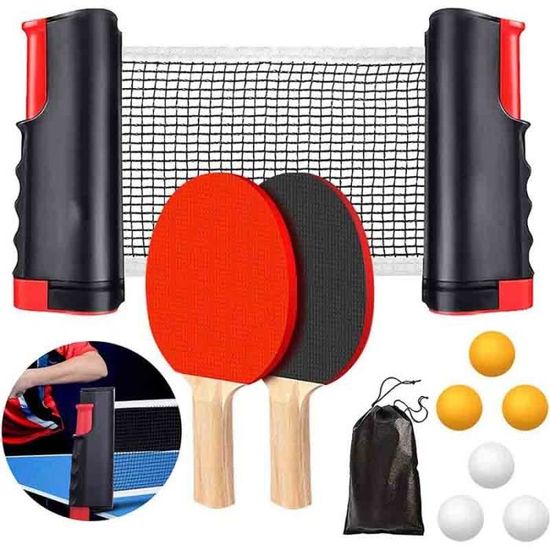 Ensemble Professionnel de Tennis de Table - 2 Raquettes et Filet Rétractable pour Enfants