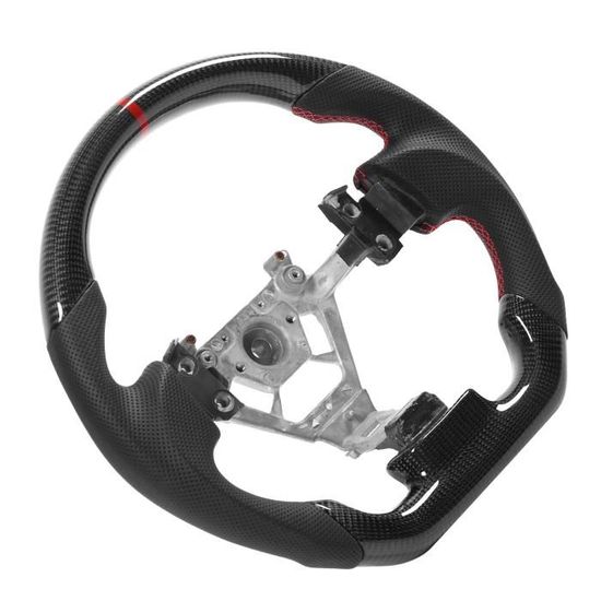 Volant Cuir Perforé Nappa + Fibre De Carbone Plat Bottom MK7/MK7.5 R/GTD 2013-2020 - Coutures Bleues