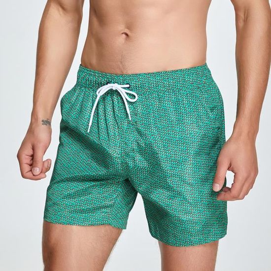 Short De Plage Homme été Style Bohème - Imprimé Cachemire, Cordon De Serrage, 96% Polyester