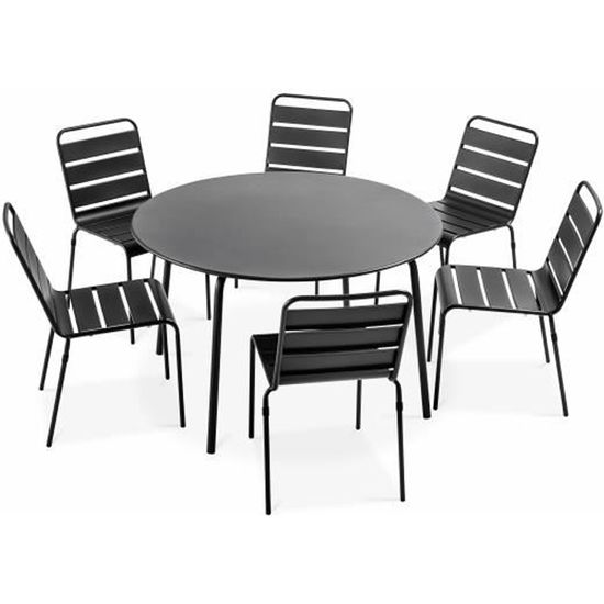 Table de jardin et 6 chaises - 120 x 72 cm - Acier - Palavas - Gris
