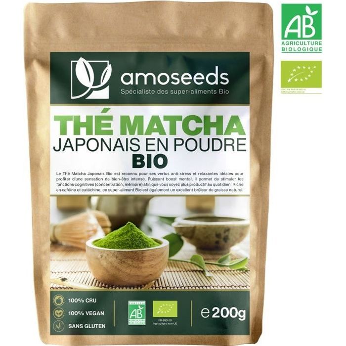 Thé Matcha Japonais en Poudre Bio 200G - Qualité Supérieure - amoseeds