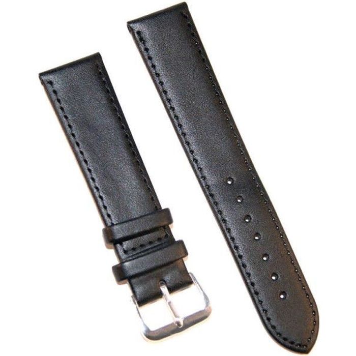 Bracelet-de-Montre-Noir-Remplacement-Simili-Cuir 20mm