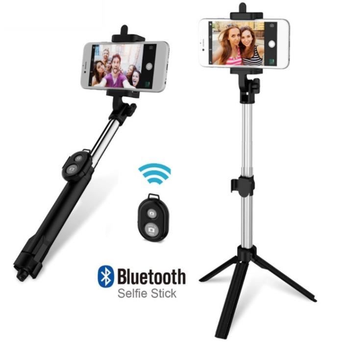 Perche Selfie avec Trepied pour IPHONE 11 Smartphone Bluetooth Sans Fil Selfie Stick IOS Reglable Telecommande Photo (NOIR)