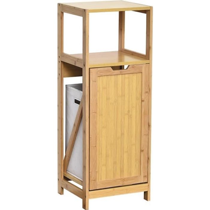 Meuble bas bambou avec panier à linge Mahe