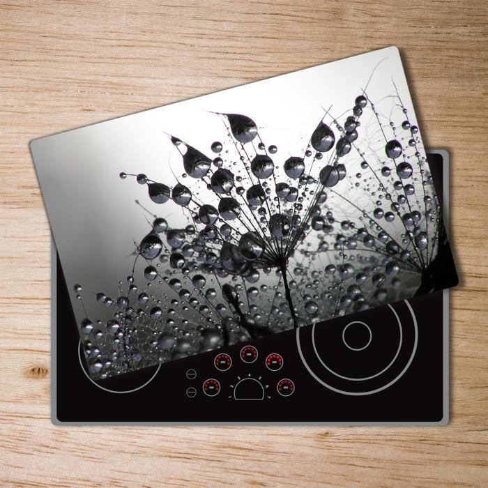 Tulup Glass Planche a découper avec couvercle protecteur pour cuisine résistant chaleur 80x52 cm - „Graines De Pissenlit Mix”