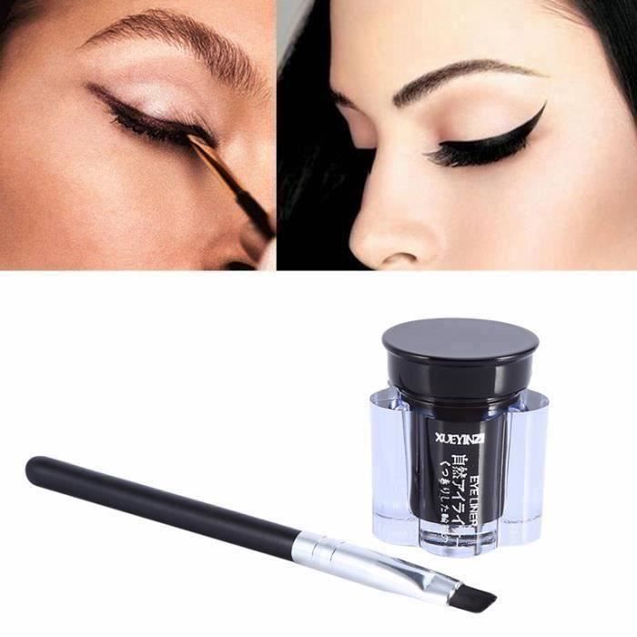 Pro Eyeliner Gel cosmétique noir waterproof Maquillage + pinceau