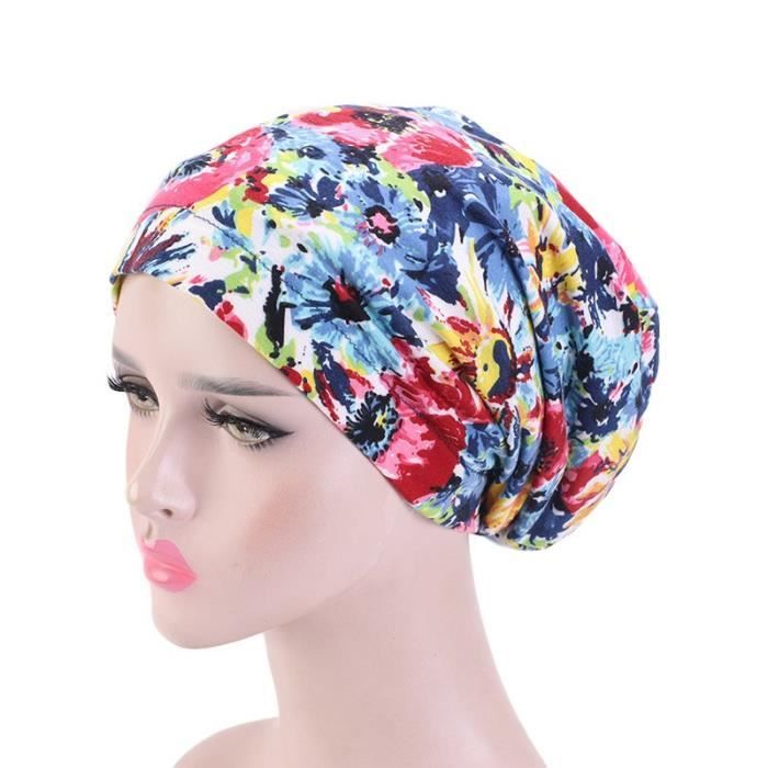Multi Red Blue Taille unique -Chapeau Baggy en coton doublé de Satin, Bonnet de chimio, Double couche, bande élastique, Bonnet de nu