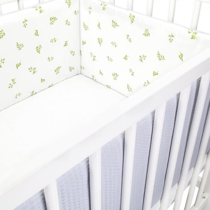 Tour de lit bebe garcon 420 x 30 cm - contour lit bebe respirant Motif feuille Gaufre