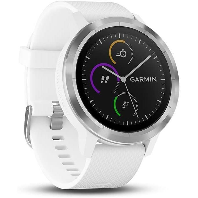 Garmin - Vivoactive 3 - Montre Connectée de Sport avec GPS et Cardio Poignet (Ecran : 1,6 pouces) - Argent avec Bracelet Blanc