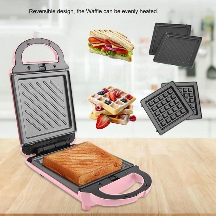 Gâteau de petit déjeuner gaufrier réversible multifonctionnel faisant la machine 640W 220V (Rose)- CHE